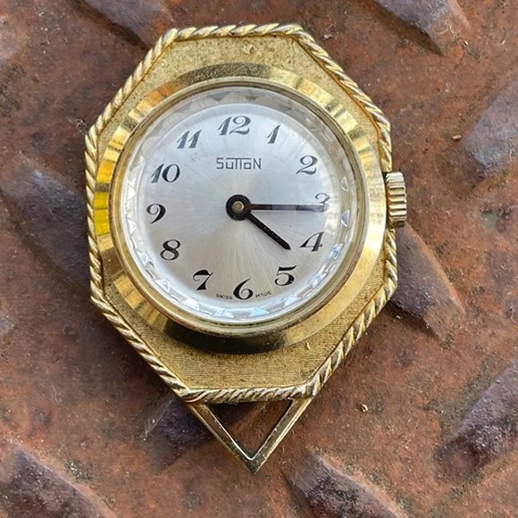 Vintage Sutton Watch Necklace Swiss Made Gold Tone Hand Winding Pocket Watch - Picture 8 of 11